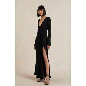 Bec + Bridge Mya Black Long Sleeve Maxi Dress Ruched Sexy Size 2